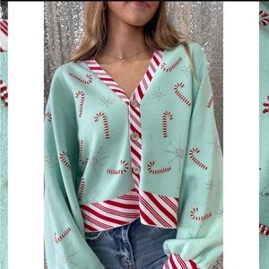 ISO Queen of Sparkles peppermint candy cane cardigan size small or medium